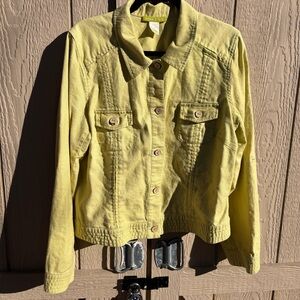Sigrid Olsen Button Front Lime Green Linen Jacket Size 16